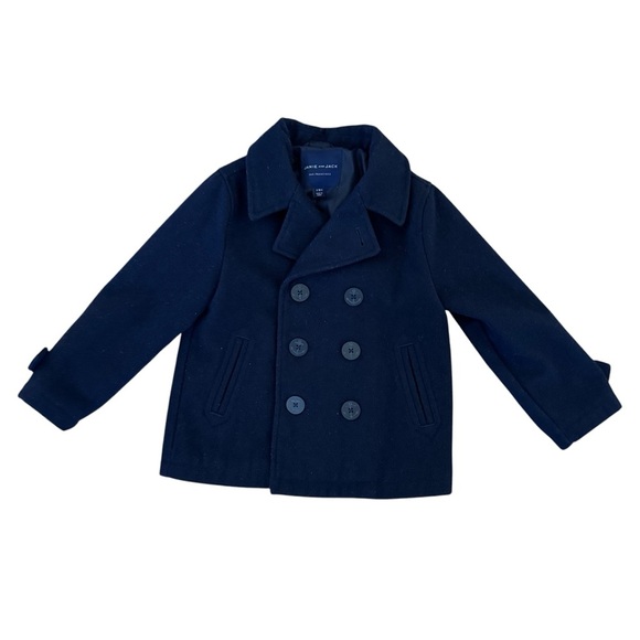 Janie and Jack Wool Navy Blue Coat Jacket Blazer Anchor Buttons size 3-4 - Picture 1 of 4